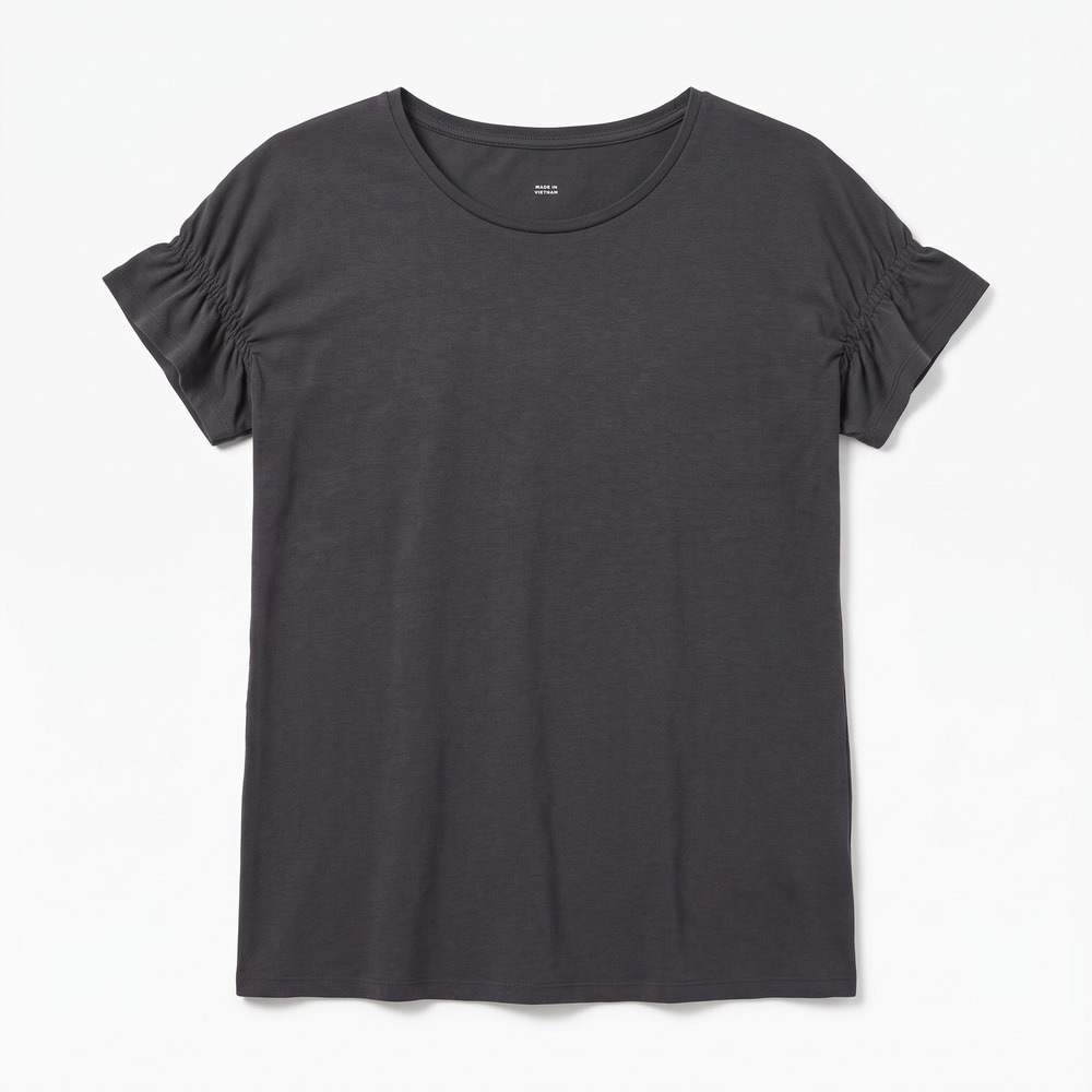 LOFT Womens S Black Ruched Sleeve T-Shirt Top Casual Minimalist